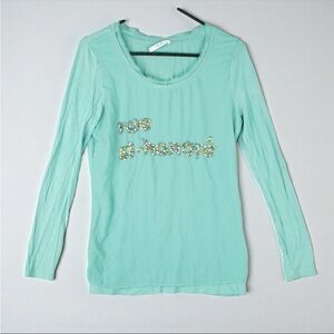 Liu Jo Women Rhinestone Embellished Crew Neck T Shirt Green Size S EUC